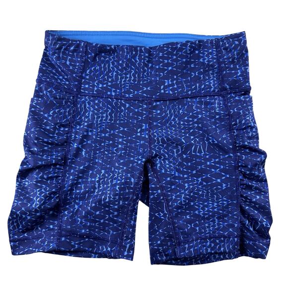 lululemon athletica Pants - Lululemon Speed Track Shorts Womens 4 Blue Samba Snake Ruched Running Yoga Gym